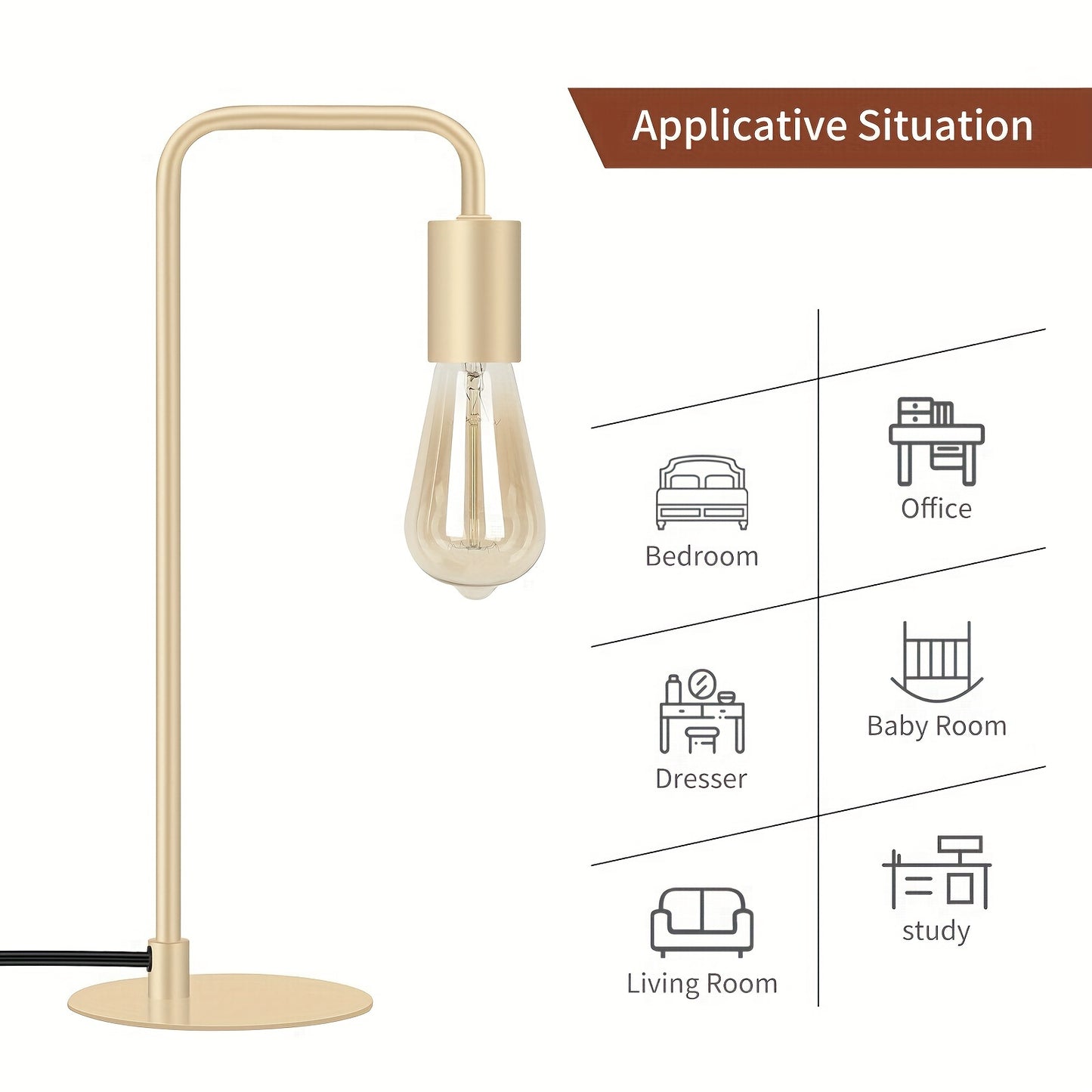 Modern Industrial Edison Bulb Compatible Bedside Lamp - Curved Tube Table Suitable for Bedroom, Living Room, Dorm - Metal Base, Compatible for Edison (Bulb Not Included)