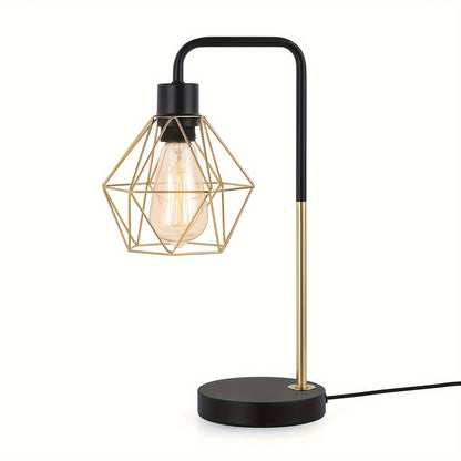 Industrial Golden Bedside Desk Lamps With Metal Diamond Shape Lampshade, Coffee Table Study Desk, Vintage Table Lamp Reading Lamp For Office Desk Master Bedroom Living Room And College Dorm