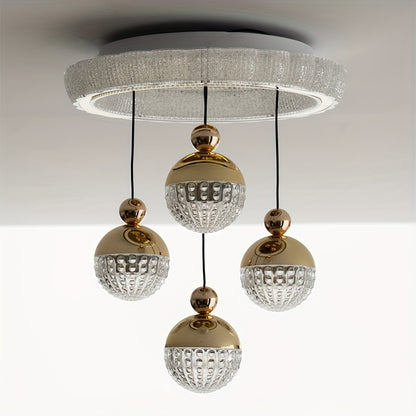 Modern Golden LED Chandeliers, 3-Color Dimmable Pendant 4-Lights Adjustable Height for Kitchen Island, Dining Room, Living Room, Contemporary Hanging Ceiling Light,