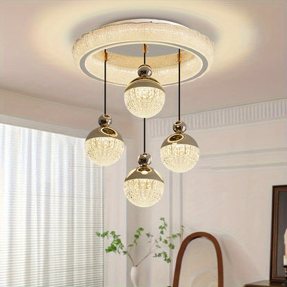 Modern Golden LED Chandeliers, 3-Color Dimmable Pendant 4-Lights Adjustable Height for Kitchen Island, Dining Room, Living Room, Contemporary Hanging Ceiling Light,