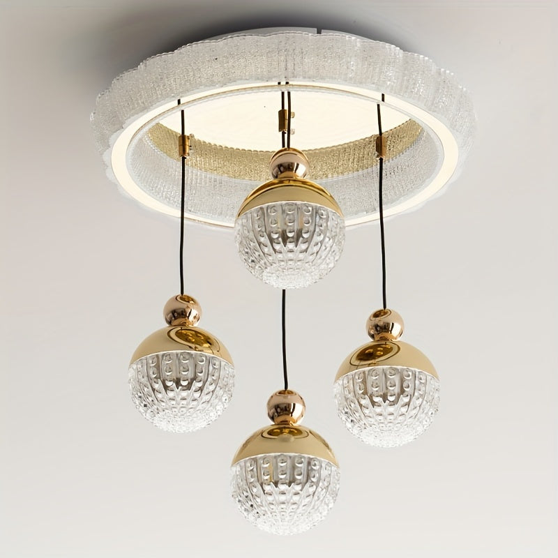 Modern Golden LED Chandeliers, 3-Color Dimmable Pendant 4-Lights Adjustable Height for Kitchen Island, Dining Room, Living Room, Contemporary Hanging Ceiling Light,