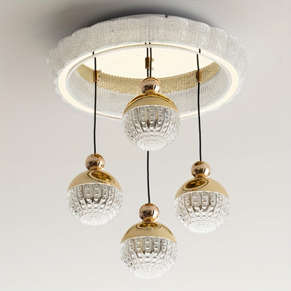 Modern Golden LED Chandeliers, 3-Color Dimmable Pendant 4-Lights Adjustable Height for Kitchen Island, Dining Room, Living Room, Contemporary Hanging Ceiling Light,