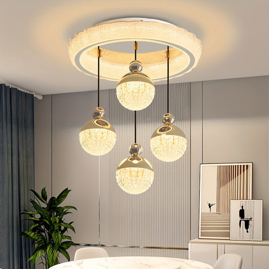 Modern Golden LED Chandeliers, 3-Color Dimmable Pendant 4-Lights Adjustable Height for Kitchen Island, Dining Room, Living Room, Contemporary Hanging Ceiling Light,