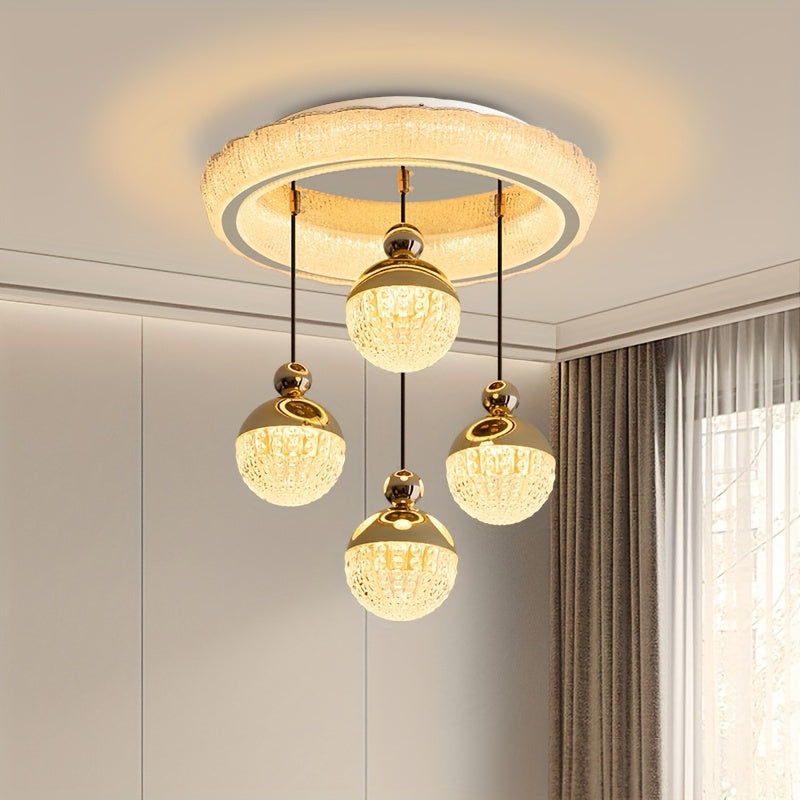 Modern Golden LED Chandeliers, 3-Color Dimmable Pendant 4-Lights Adjustable Height for Kitchen Island, Dining Room, Living Room, Contemporary Hanging Ceiling Light,