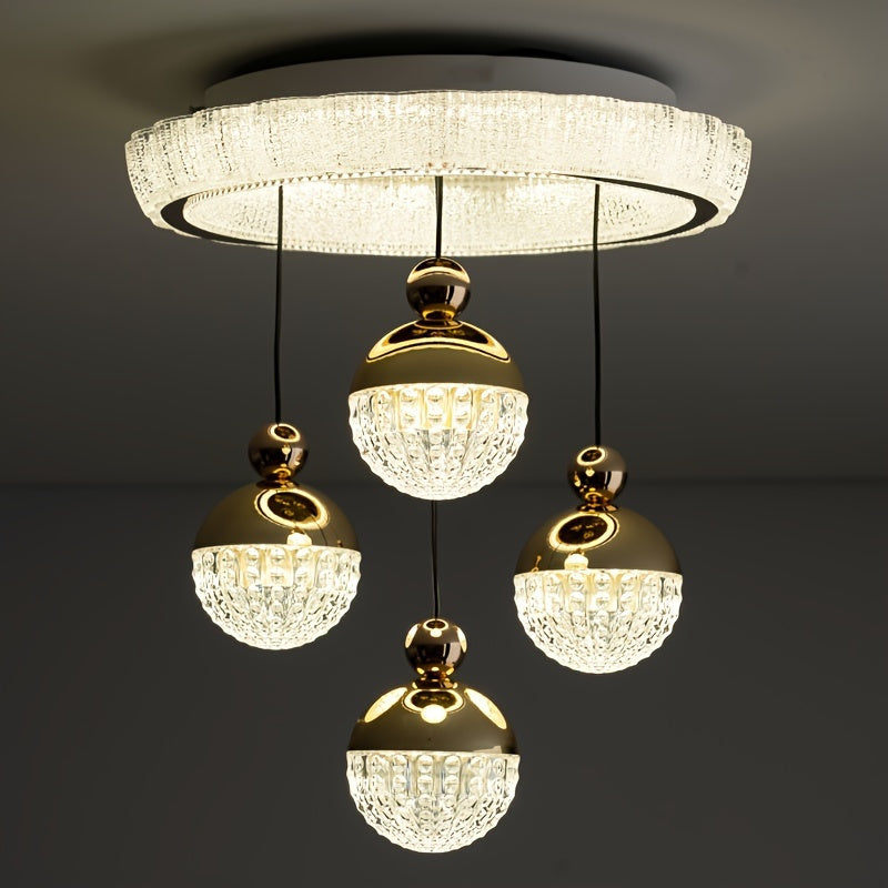 Modern Golden LED Chandeliers, 3-Color Dimmable Pendant 4-Lights Adjustable Height for Kitchen Island, Dining Room, Living Room, Contemporary Hanging Ceiling Light,