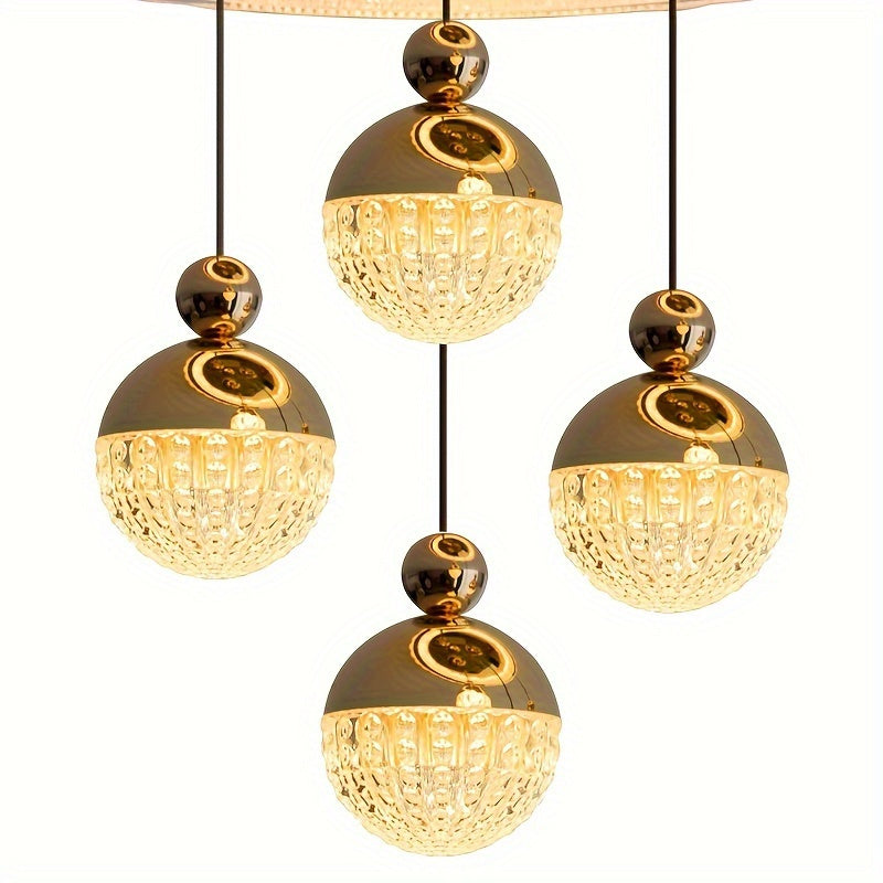 Modern Golden LED Chandeliers, 3-Color Dimmable Pendant 4-Lights Adjustable Height for Kitchen Island, Dining Room, Living Room, Contemporary Hanging Ceiling Light,