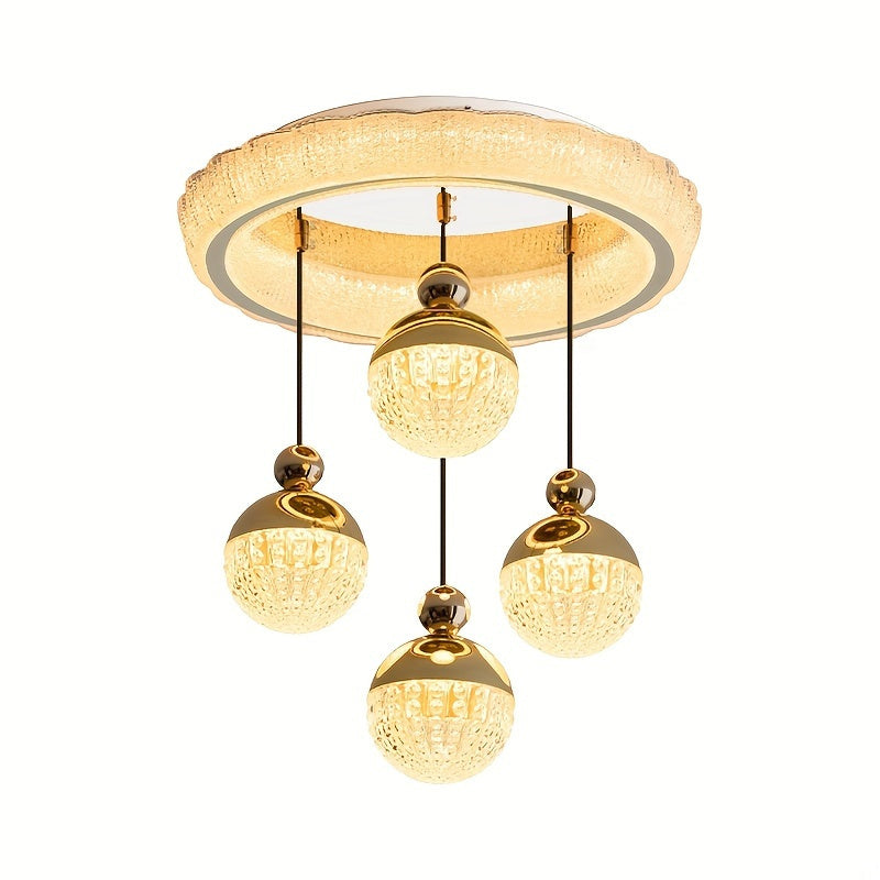 Modern Golden LED Chandeliers, 3-Color Dimmable Pendant 4-Lights Adjustable Height for Kitchen Island, Dining Room, Living Room, Contemporary Hanging Ceiling Light,