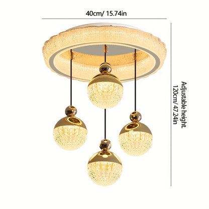 Modern Golden LED Chandeliers, 3-Color Dimmable Pendant 4-Lights Adjustable Height for Kitchen Island, Dining Room, Living Room, Contemporary Hanging Ceiling Light,
