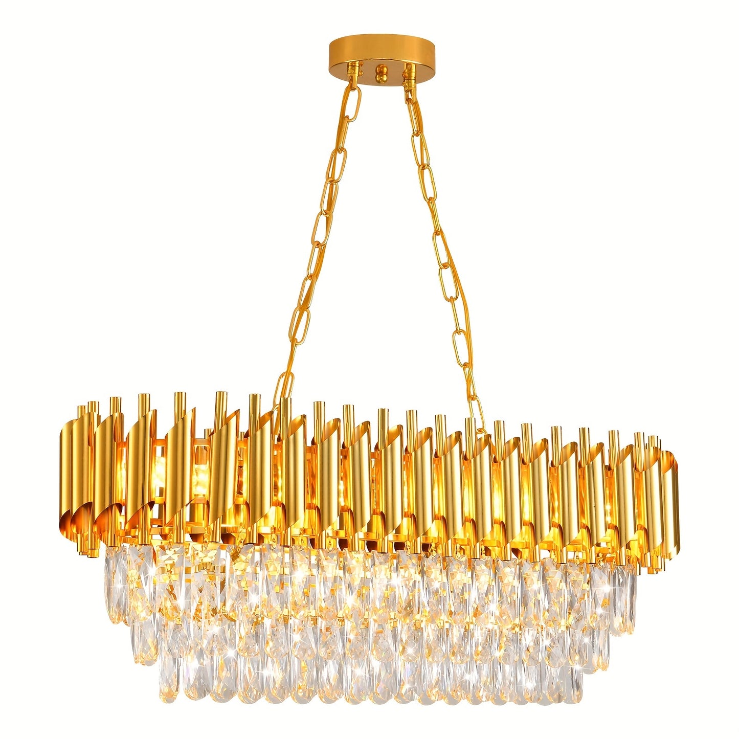 Modern Crystal Chandeliers for Dining Room 8-Light Golden Crystal Chandelier Living Room Oval Contemporary Ceiling Hanging Light Pendant Light Fixture for Kitchen Island Bar Restaurant L32in