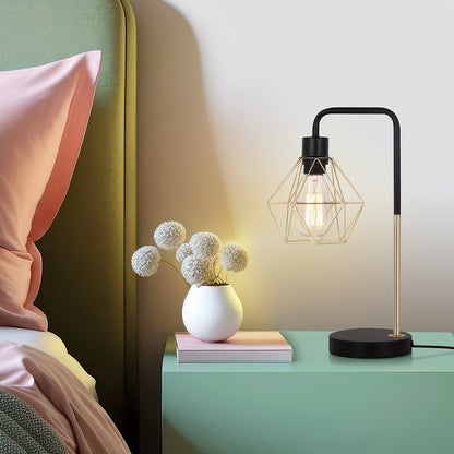 Industrial Golden Bedside Desk Lamps With Metal Diamond Shape Lampshade, Coffee Table Study Desk, Vintage Table Lamp Reading Lamp For Office Desk Master Bedroom Living Room And College Dorm