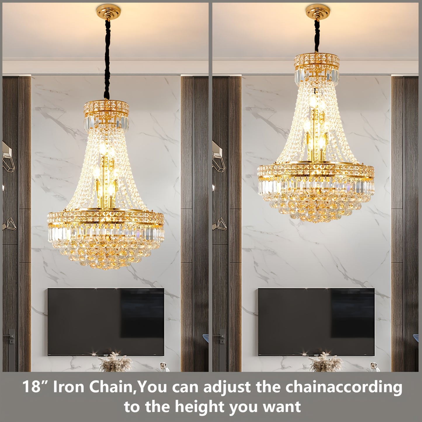 Modern Crystal Chandelier Golden Empire Chandelier 13-Light Christmas K9 Crystal Ceiling Chandelier Light Fixture For Living Room Dining Room Foyer