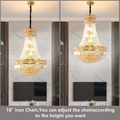 Modern Crystal Chandelier Golden Empire Chandelier 13-Light Christmas K9 Crystal Ceiling Chandelier Light Fixture For Living Room Dining Room Foyer