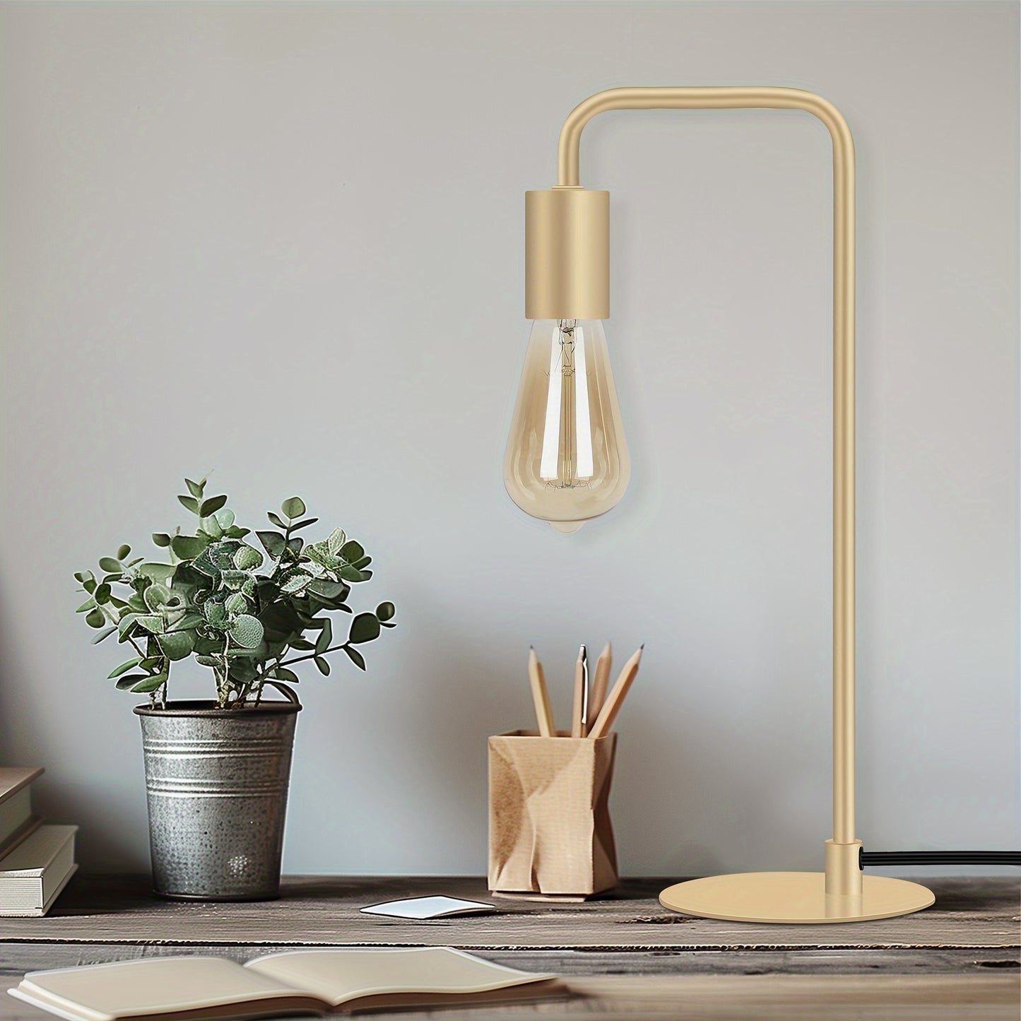 Modern Industrial Edison Bulb Compatible Bedside Lamp - Curved Tube Table Suitable for Bedroom, Living Room, Dorm - Metal Base, Compatible for Edison (Bulb Not Included)