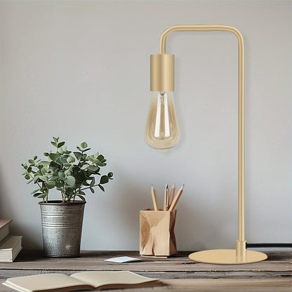 Modern Industrial Edison Bulb Compatible Bedside Lamp - Curved Tube Table Suitable for Bedroom, Living Room, Dorm - Metal Base, Compatible for Edison (Bulb Not Included)