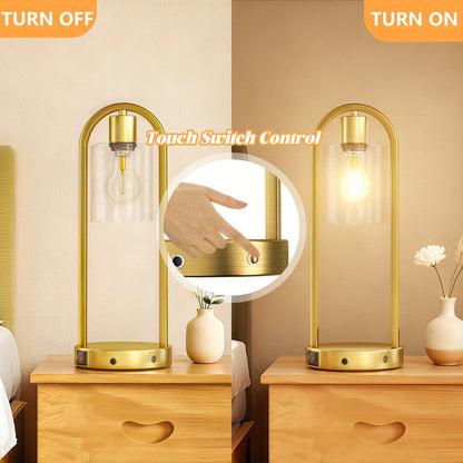 2 - Pack Modern Table Lamp With USB Charging Ports, Golden/Black Touch Control Bedside Lamp(Wireless Charging Is Not Included), Industrial - Style Table Lamp With Water Drop Glass Shade, Perfect For Bedroom, Living Room, Offi