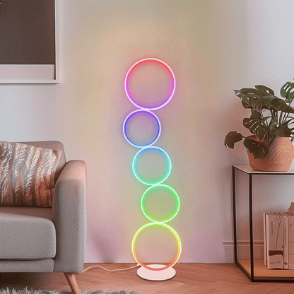 RGBCW 2700K-6500K Circular Modern Floor Lamp, LED Floor Lamp for Living Room, Dimmable, Tall Reading Desk Light Decoration, Circle Standing Lamp, Unique Lamp for Bedroom, Office, Home