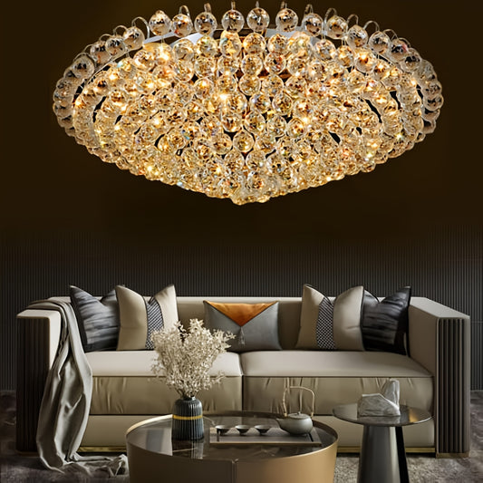 31.5" Luxury Crystal Drip Ceiling Light - Modern K9 Crystal Pendant, Flush Mount LED, Golden Accents, High CRI 90+ & Low-Blue Light Filtering, Remote Control, E12 Bulb Base for Indoor Modern Living Room or Home Office, Ceilin