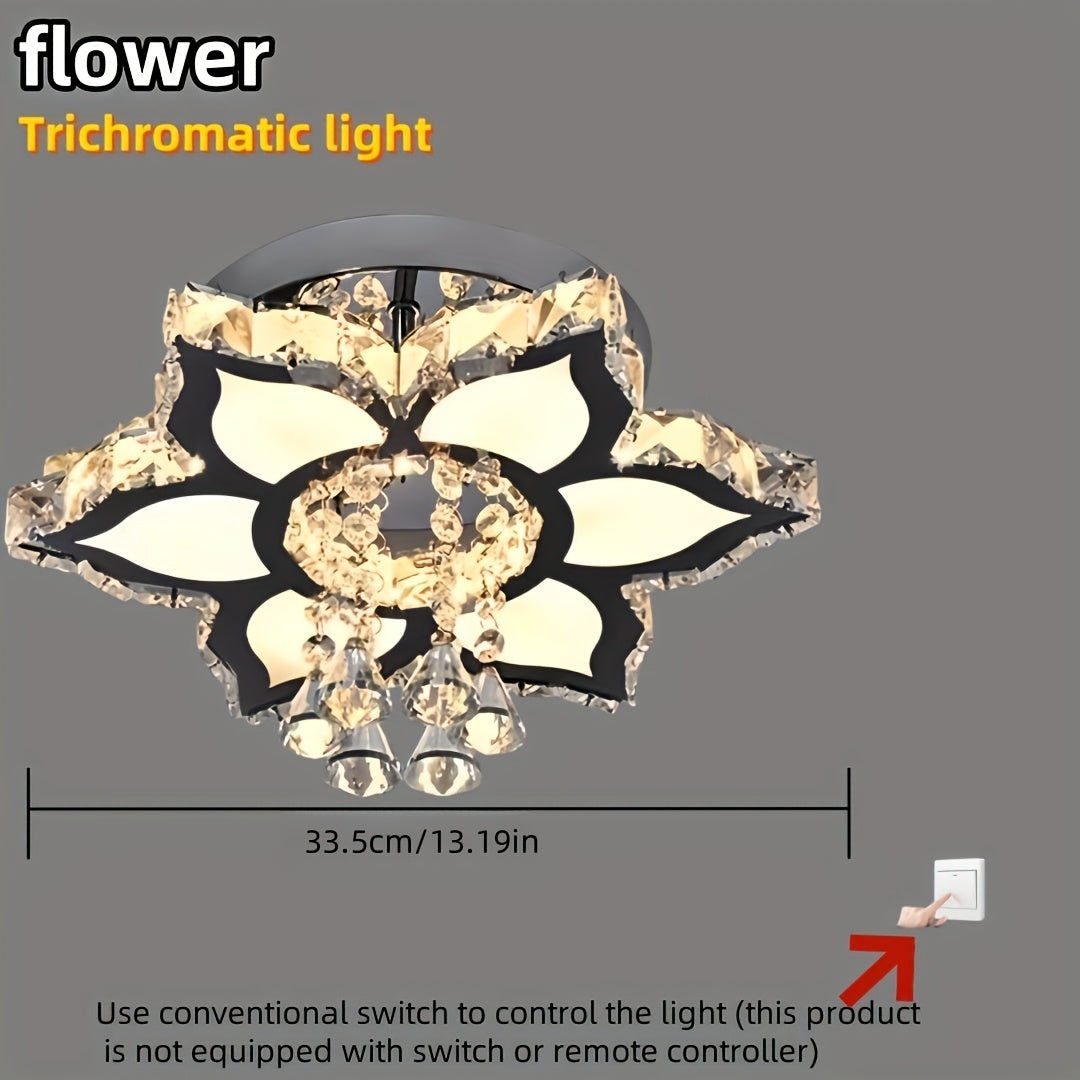 Modern Light Luxury Crystal Ceiling Lamp with a Square/Flower Shape, Featuring LED Three-Color Dimming, Suitable for Bedrooms, Living Rooms, Dining Rooms, Studies, Walk-In Closets, And Hallways. It Is Adaptable for Various In
