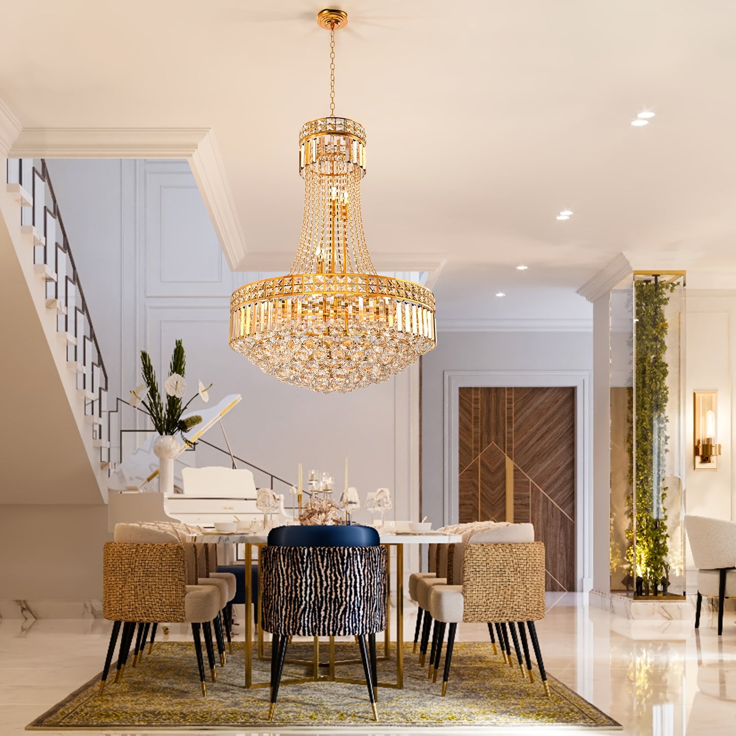 Modern Crystal Chandelier Golden Empire Chandelier 13-Light Christmas K9 Crystal Ceiling Chandelier Light Fixture For Living Room Dining Room Foyer