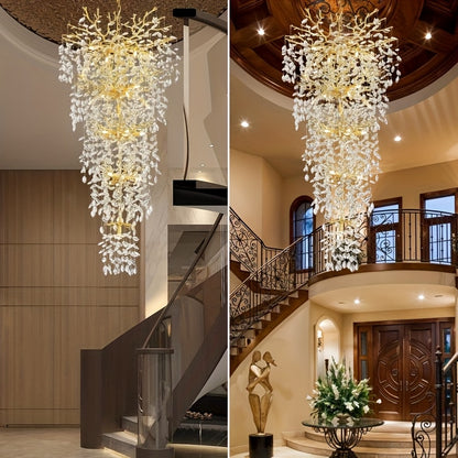 118 Inch Crystal Chandelier, Suitable For High Ceilings, Silvery And Golden Branch Chandeliers, Modern Large Chandeliers, Staircase Decoration, Lobby Decoration, Entrance And Living Room Decoration, 28 Lamp Luxury Chandelier