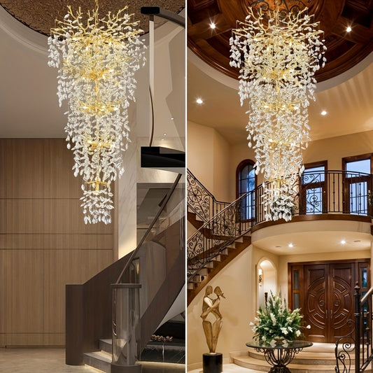 118 Inch Crystal Chandelier, Suitable For High Ceilings, Silvery And Golden Branch Chandeliers, Modern Large Chandeliers, Staircase Decoration, Lobby Decoration, Entrance And Living Room Decoration, 28 Lamp Luxury Chandelier