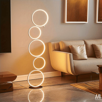 RGBCW 2700K-6500K Circular Modern Floor Lamp, LED Floor Lamp for Living Room, Dimmable, Tall Reading Desk Light Decoration, Circle Standing Lamp, Unique Lamp for Bedroom, Office, Home