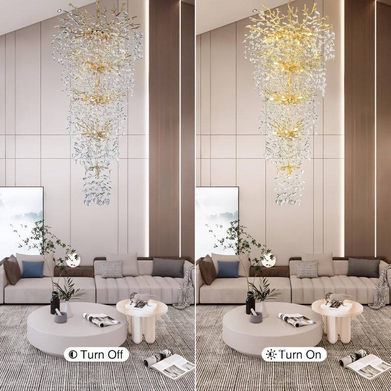 118 Inch Crystal Chandelier, Suitable For High Ceilings, Silvery And Golden Branch Chandeliers, Modern Large Chandeliers, Staircase Decoration, Lobby Decoration, Entrance And Living Room Decoration, 28 Lamp Luxury Chandelier