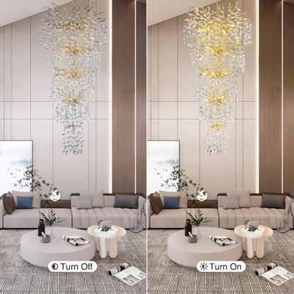 118 Inch Crystal Chandelier, Suitable For High Ceilings, Silvery And Golden Branch Chandeliers, Modern Large Chandeliers, Staircase Decoration, Lobby Decoration, Entrance And Living Room Decoration, 28 Lamp Luxury Chandelier