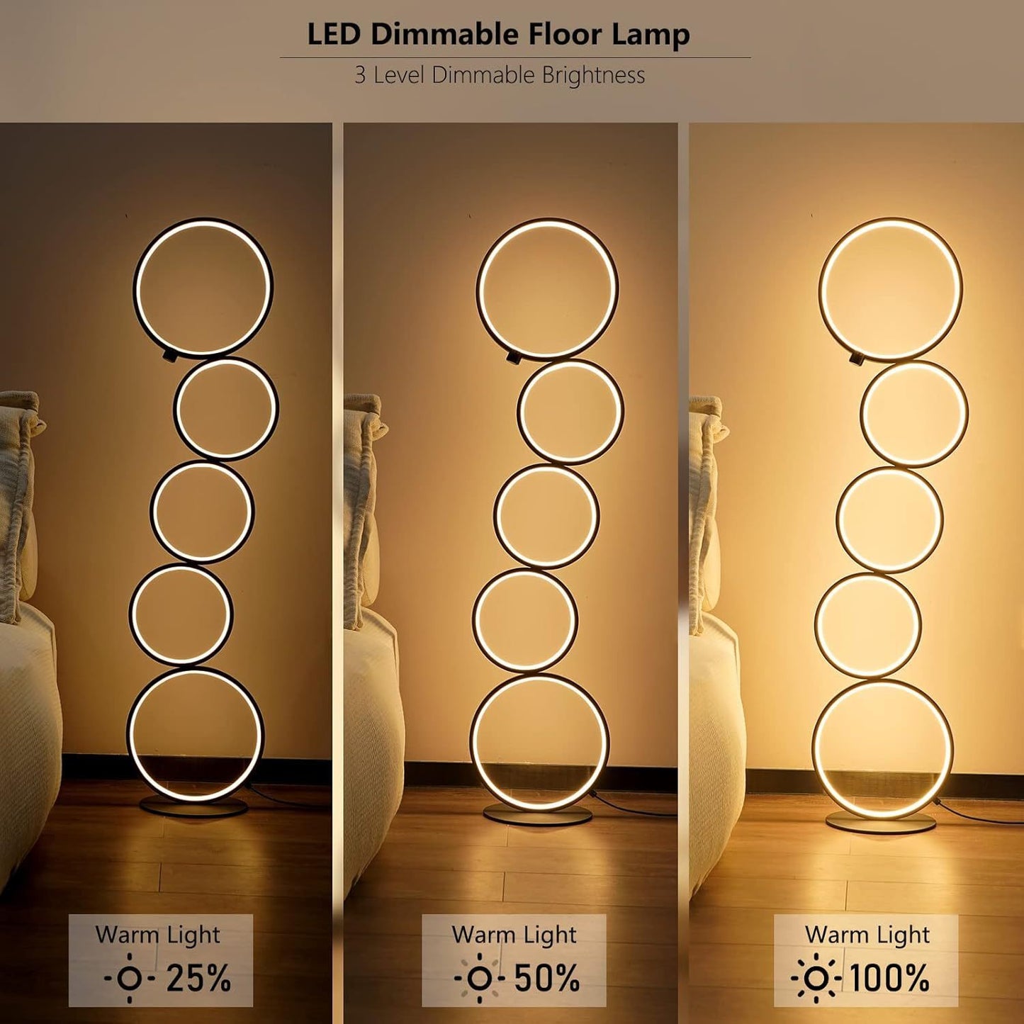 RGBCW 2700K-6500K Circular Modern Floor Lamp, LED Floor Lamp for Living Room, Dimmable, Tall Reading Desk Light Decoration, Circle Standing Lamp, Unique Lamp for Bedroom, Office, Home