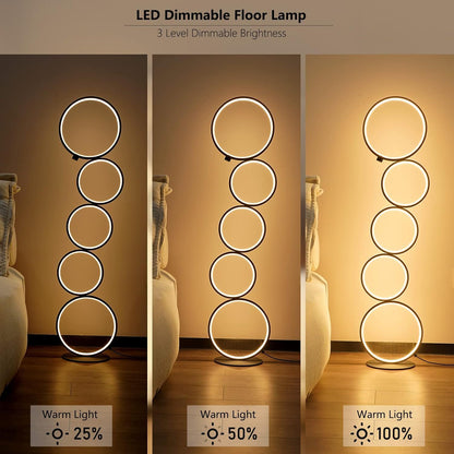RGBCW 2700K-6500K Circular Modern Floor Lamp, LED Floor Lamp for Living Room, Dimmable, Tall Reading Desk Light Decoration, Circle Standing Lamp, Unique Lamp for Bedroom, Office, Home