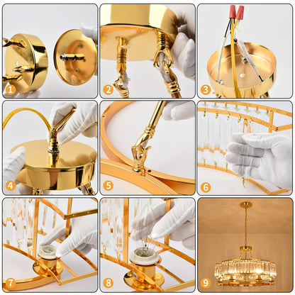 Modern Golden Crystal Chandelier Adjustable Pendant Light for Living Room Dining Room Bedroom, Chandelier for Bedroom, Bedroom Ceiling Light, Home Decor Lighting, Bedroom Lighting, Elegant Chandelier, Contemporary Design, Dur