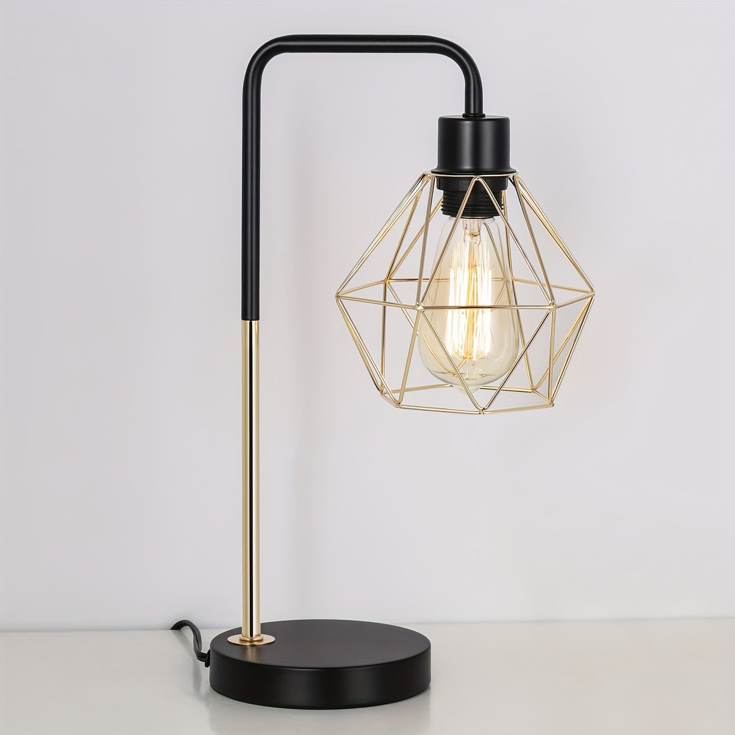 Industrial Golden Bedside Desk Lamps With Metal Diamond Shape Lampshade, Coffee Table Study Desk, Vintage Table Lamp Reading Lamp For Office Desk Master Bedroom Living Room And College Dorm