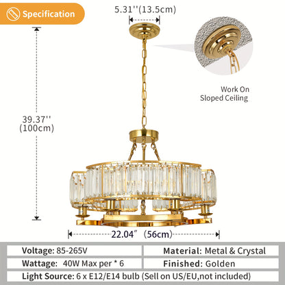 Modern Golden Crystal Chandelier Adjustable Pendant Light for Living Room Dining Room Bedroom, Chandelier for Bedroom, Bedroom Ceiling Light, Home Decor Lighting, Bedroom Lighting, Elegant Chandelier, Contemporary Design, Dur
