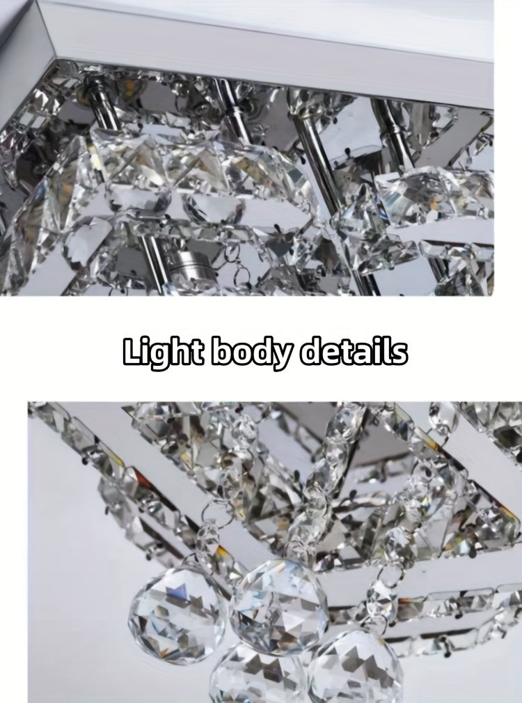 Modern Light Luxury Crystal Ceiling Lamp with a Square/Flower Shape, Featuring LED Three-Color Dimming, Suitable for Bedrooms, Living Rooms, Dining Rooms, Studies, Walk-In Closets, And Hallways. It Is Adaptable for Various In