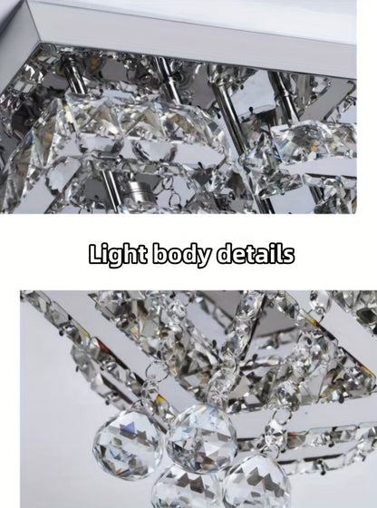 Modern Light Luxury Crystal Ceiling Lamp with a Square/Flower Shape, Featuring LED Three-Color Dimming, Suitable for Bedrooms, Living Rooms, Dining Rooms, Studies, Walk-In Closets, And Hallways. It Is Adaptable for Various In