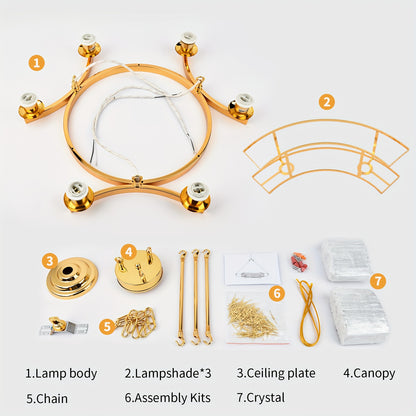 Modern Golden Crystal Chandelier Adjustable Pendant Light for Living Room Dining Room Bedroom, Chandelier for Bedroom, Bedroom Ceiling Light, Home Decor Lighting, Bedroom Lighting, Elegant Chandelier, Contemporary Design, Dur