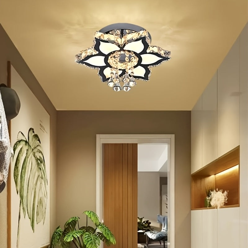 Modern Light Luxury Crystal Ceiling Lamp with a Square/Flower Shape, Featuring LED Three-Color Dimming, Suitable for Bedrooms, Living Rooms, Dining Rooms, Studies, Walk-In Closets, And Hallways. It Is Adaptable for Various In