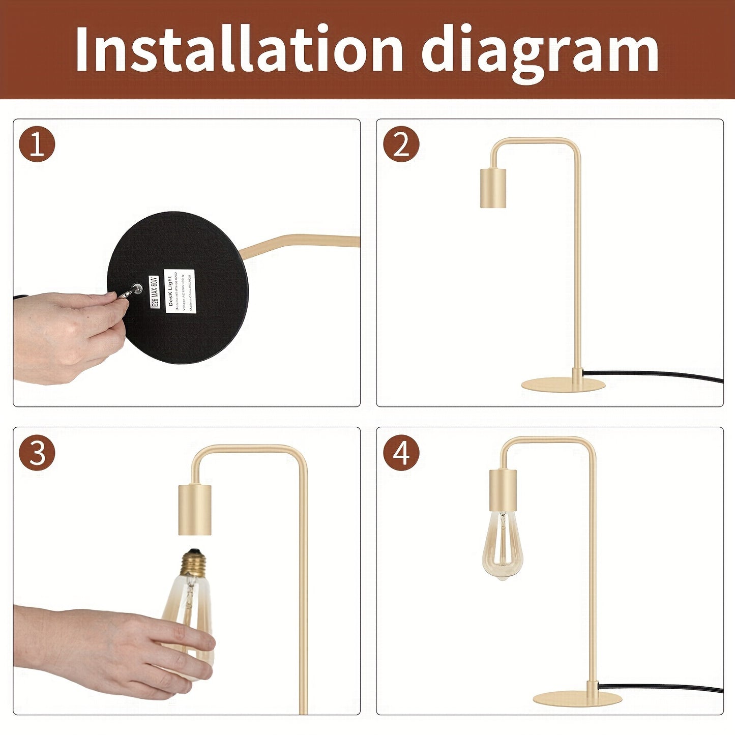 Modern Industrial Edison Bulb Compatible Bedside Lamp - Curved Tube Table Suitable for Bedroom, Living Room, Dorm - Metal Base, Compatible for Edison (Bulb Not Included)