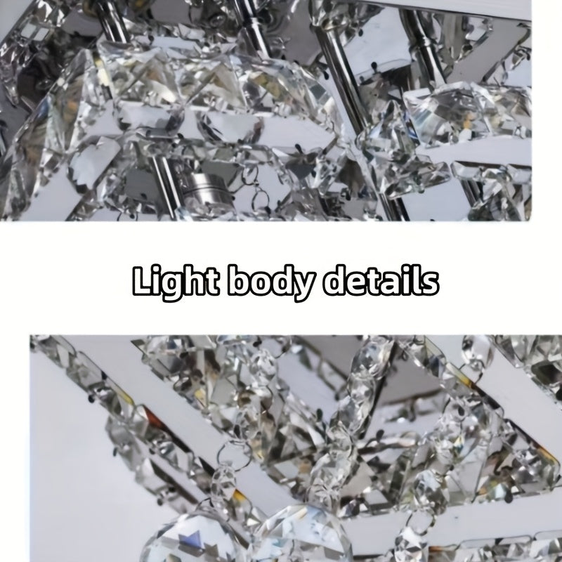 Modern Light Luxury Crystal Ceiling Lamp with a Square/Flower Shape, Featuring LED Three-Color Dimming, Suitable for Bedrooms, Living Rooms, Dining Rooms, Studies, Walk-In Closets, And Hallways. It Is Adaptable for Various In