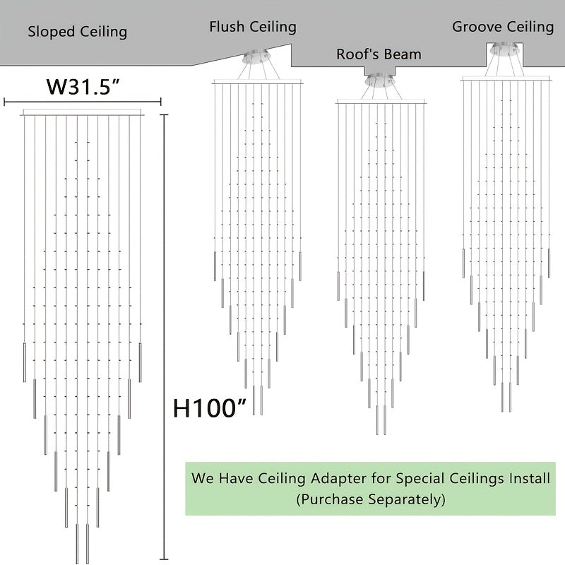 31.5" Modern Crystal Chandelier with Cascading Layers - Large Statement Light Fixture for High Ceiling Living Room, Dining Room, Luxury Home - Cool White & Golden/Black Crystal Design, Semi-Recessed Installation, Bulbs Includ