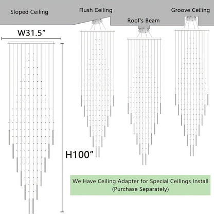 31.5" Modern Crystal Chandelier with Cascading Layers - Large Statement Light Fixture for High Ceiling Living Room, Dining Room, Luxury Home - Cool White & Golden/Black Crystal Design, Semi-Recessed Installation, Bulbs Includ