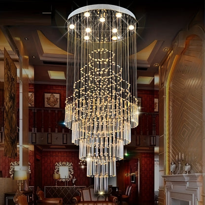 71 Inch Circular Crystal Lighting Fixture, Modern Ceiling Mounted Crystal Chandelier, Suitable for Villas, Apartments, Corridors, Living Rooms (including Light Source)