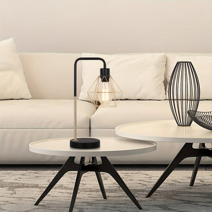 Industrial Golden Bedside Desk Lamps With Metal Diamond Shape Lampshade, Coffee Table Study Desk, Vintage Table Lamp Reading Lamp For Office Desk Master Bedroom Living Room And College Dorm