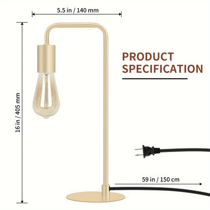Modern Industrial Edison Bulb Compatible Bedside Lamp - Curved Tube Table Suitable for Bedroom, Living Room, Dorm - Metal Base, Compatible for Edison (Bulb Not Included)