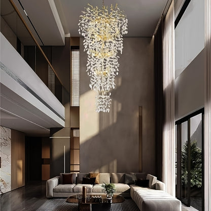 118 Inch Crystal Chandelier, Suitable For High Ceilings, Silvery And Golden Branch Chandeliers, Modern Large Chandeliers, Staircase Decoration, Lobby Decoration, Entrance And Living Room Decoration, 28 Lamp Luxury Chandelier