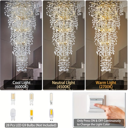 118 Inch Crystal Chandelier, Suitable For High Ceilings, Silvery And Golden Branch Chandeliers, Modern Large Chandeliers, Staircase Decoration, Lobby Decoration, Entrance And Living Room Decoration, 28 Lamp Luxury Chandelier