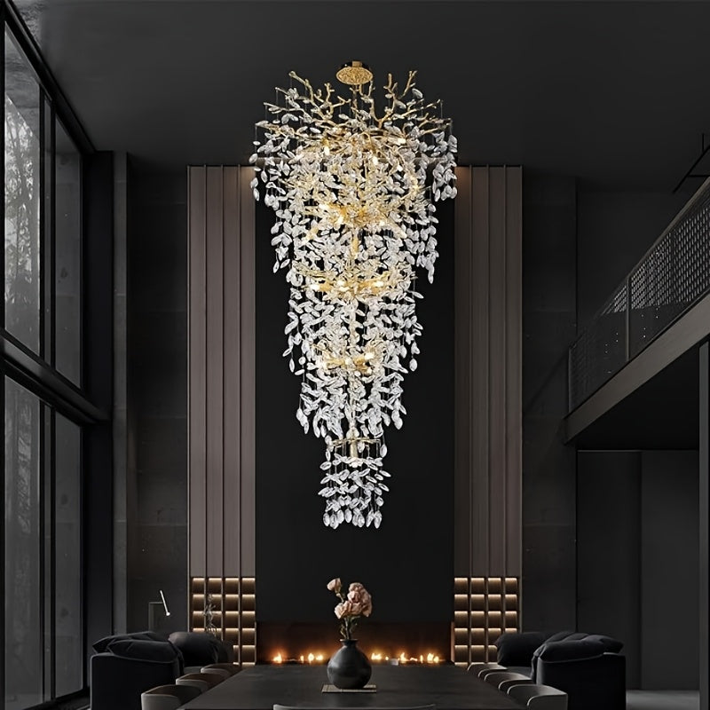 118 Inch Crystal Chandelier, Suitable For High Ceilings, Silvery And Golden Branch Chandeliers, Modern Large Chandeliers, Staircase Decoration, Lobby Decoration, Entrance And Living Room Decoration, 28 Lamp Luxury Chandelier