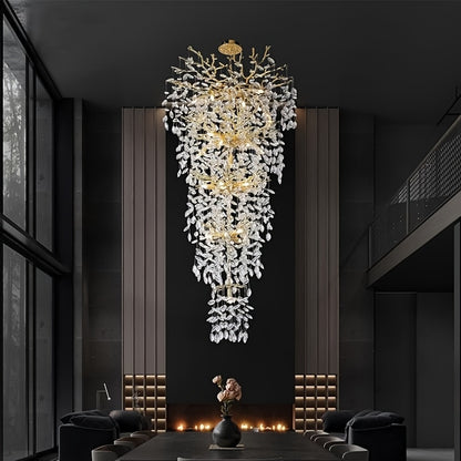 118 Inch Crystal Chandelier, Suitable For High Ceilings, Silvery And Golden Branch Chandeliers, Modern Large Chandeliers, Staircase Decoration, Lobby Decoration, Entrance And Living Room Decoration, 28 Lamp Luxury Chandelier