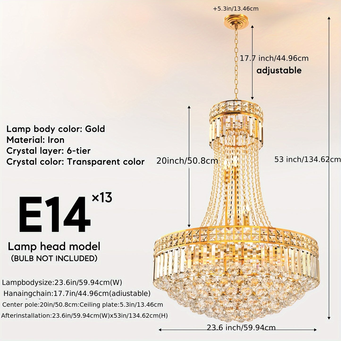 Modern Crystal Chandelier Golden Empire Chandelier 13-Light Christmas K9 Crystal Ceiling Chandelier Light Fixture For Living Room Dining Room Foyer