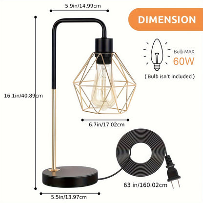 Industrial Golden Bedside Desk Lamps With Metal Diamond Shape Lampshade, Coffee Table Study Desk, Vintage Table Lamp Reading Lamp For Office Desk Master Bedroom Living Room And College Dorm